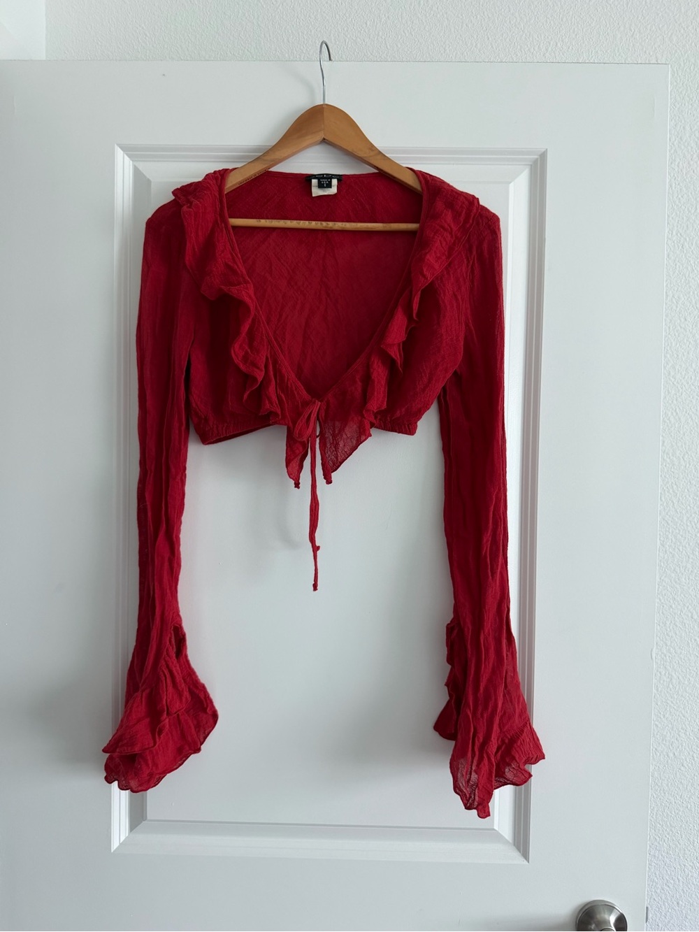 bebe Red Ruffled Tie-Front Crop Top